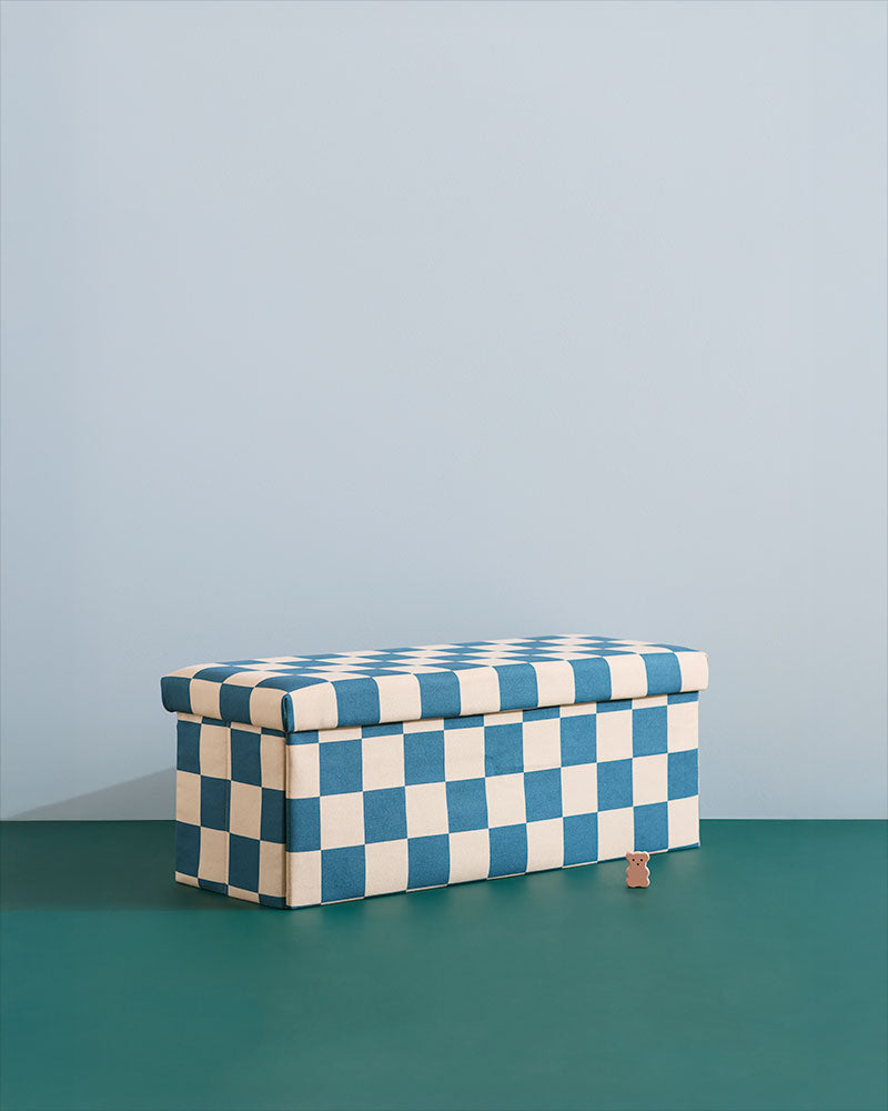 Pouf mit Stauraum Karo Teal 80 cm – Kids Concept