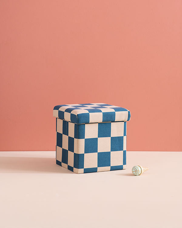 Pouf mit Stauraum Karo Teal 30 cm – Kids Concept
