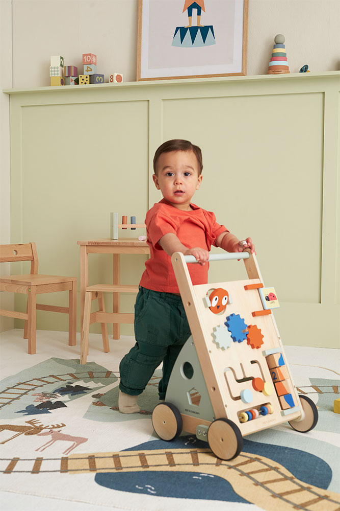Baby walker with activity board