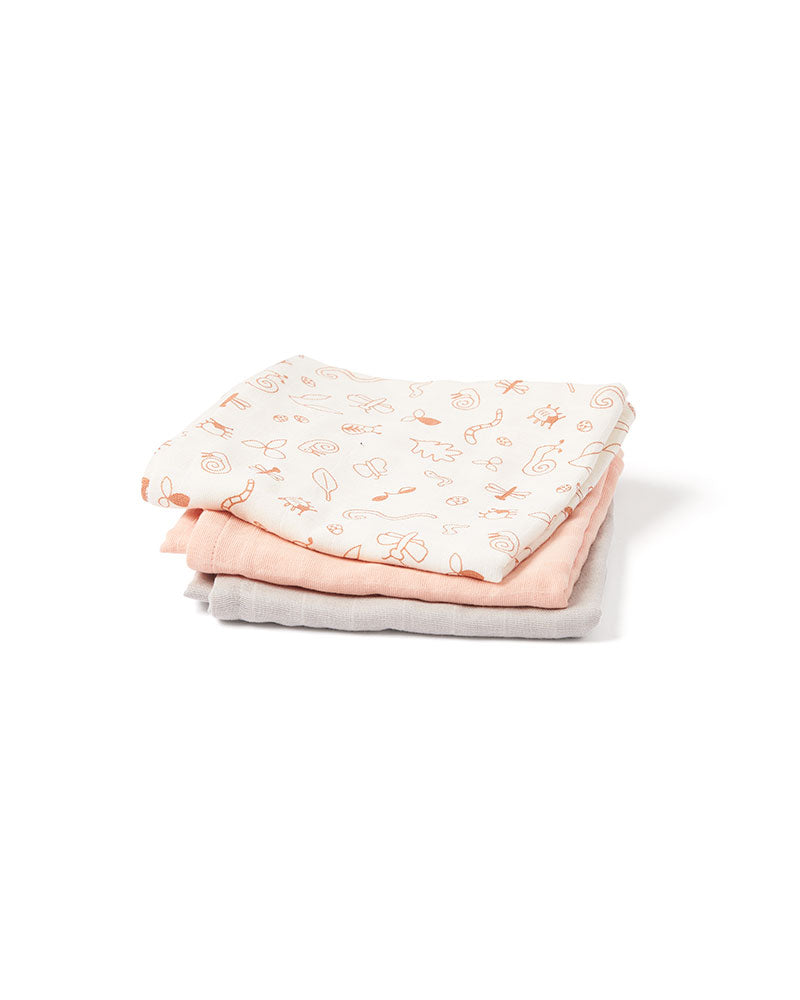 Lot doudous plats en mousseline rose