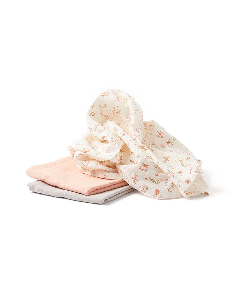 Lot doudous plats en mousseline rose