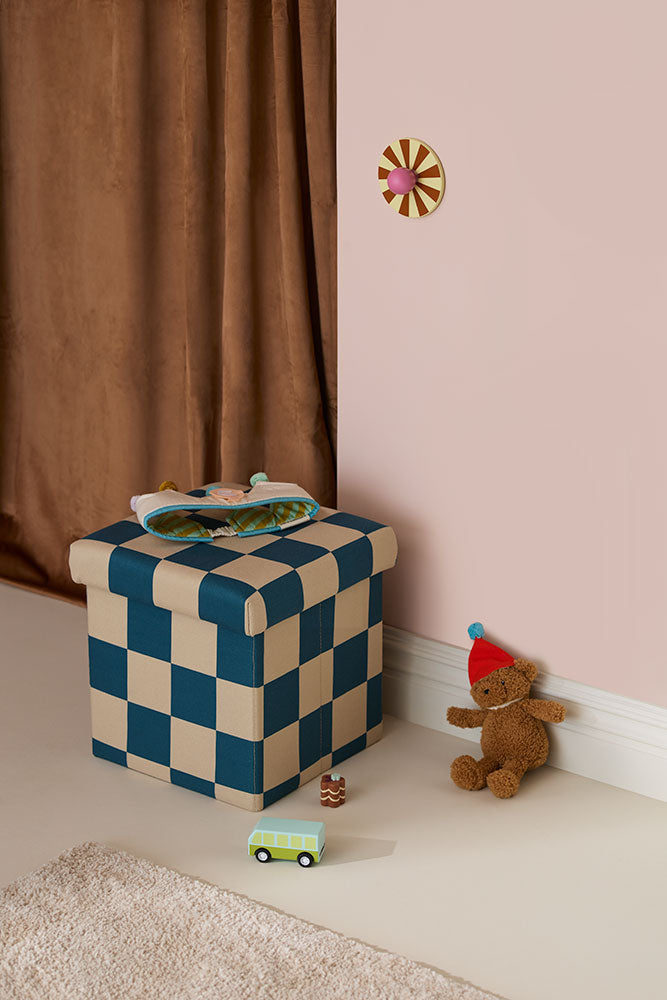 Pouffe with storage check teal 30 cm