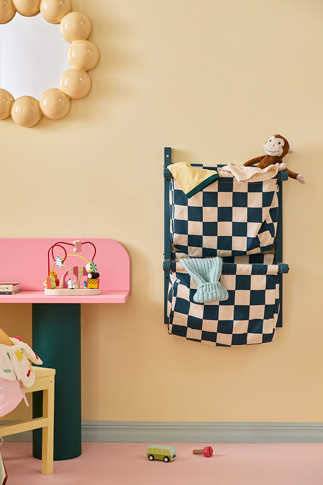 Wandaufbewahrung Textil Karo Teal