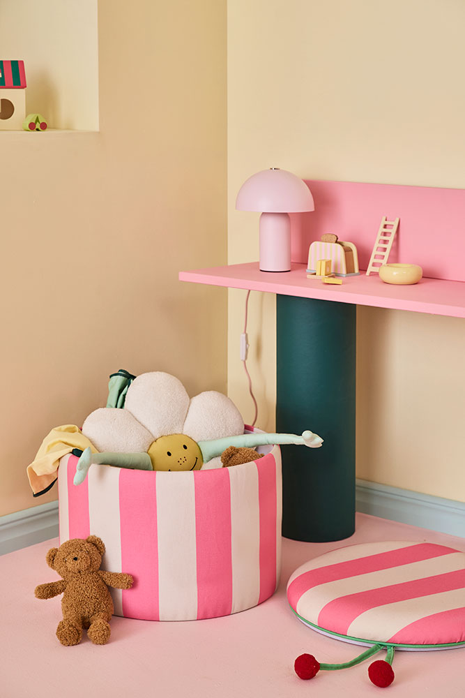 Pouf cylindrique avec rangement rose