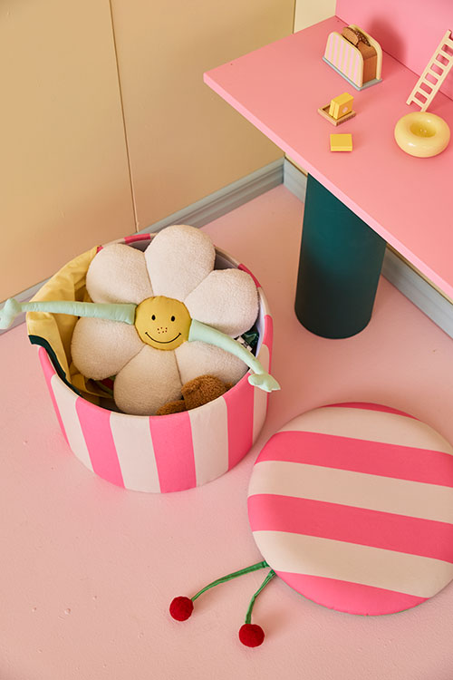 Pouf cylindrique avec rangement rose
