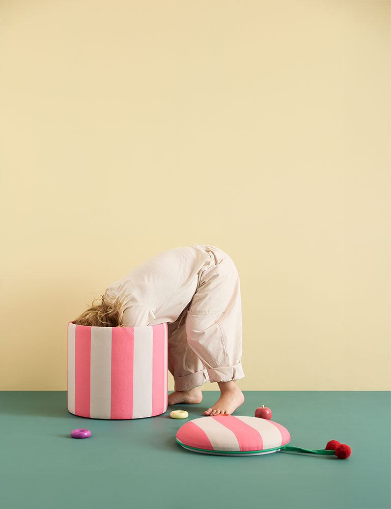 Pouf cylindrique avec rangement rose