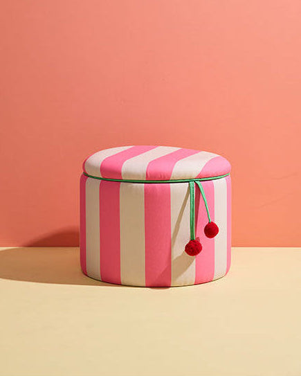 Pouf cylindrique avec rangement rose