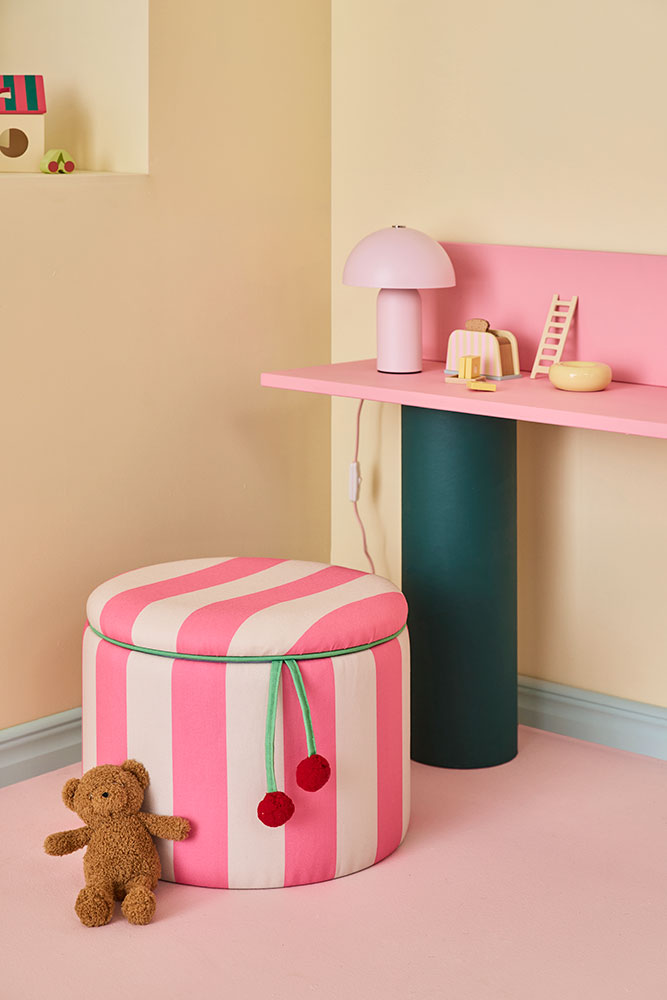 Pouf cylindrique avec rangement rose