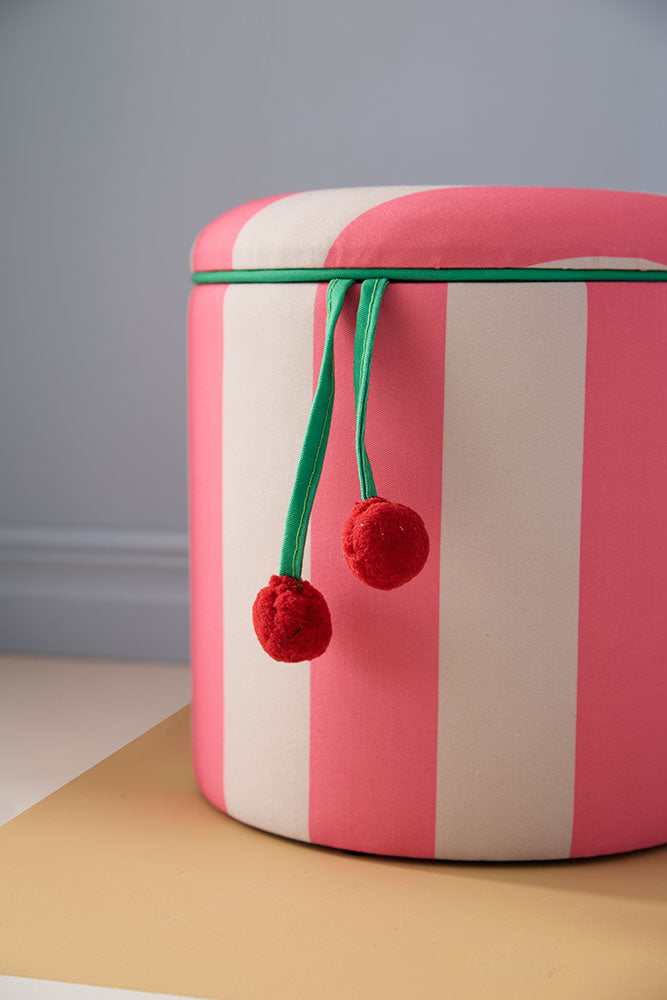 Pouffe cylinder with storage pink 30 cm