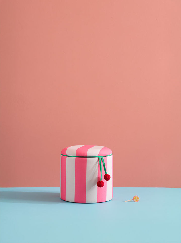 Pouffe cylinder with storage pink 30 cm