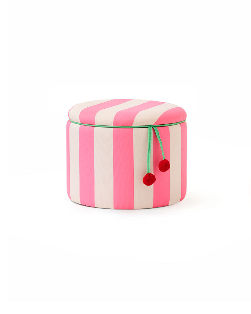 Pouf cylindrique avec rangement rose