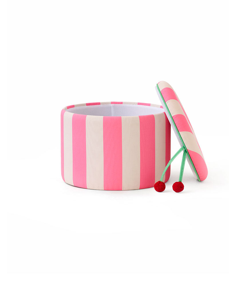 Pouf cylindrique avec rangement rose