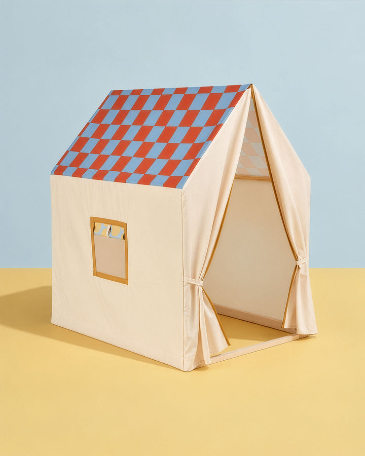 Play house tent dusty blue check