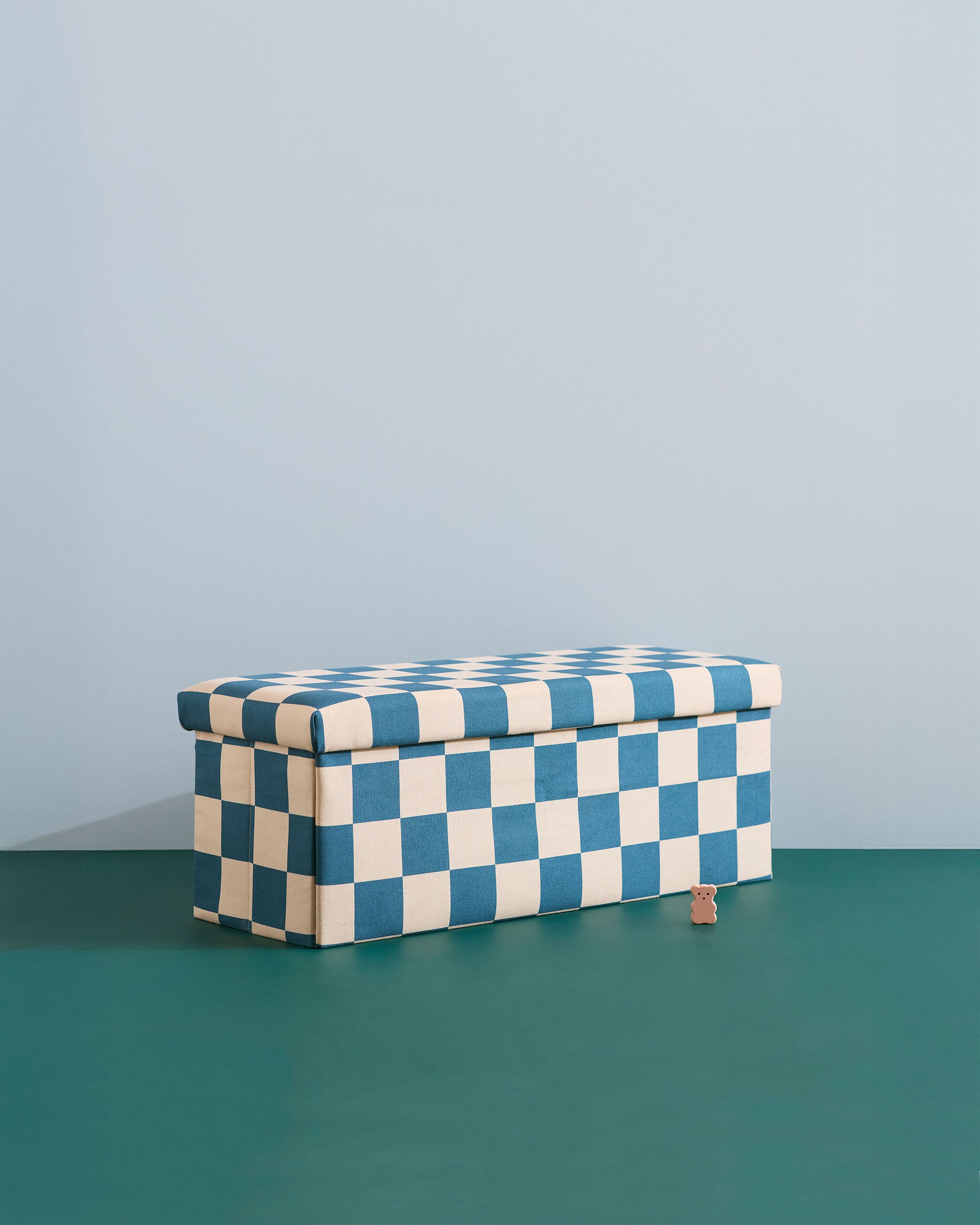 Pouffe with storage check teal 80 cm