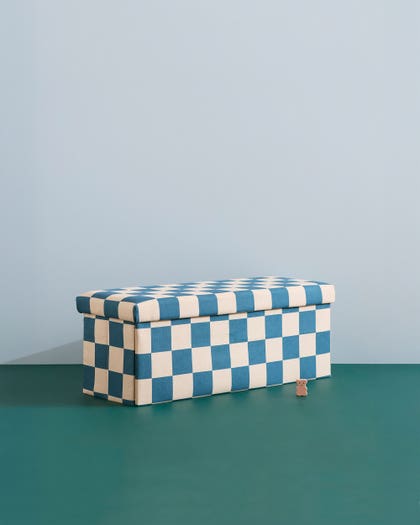 Pouffe with storage check teal 80 cm
