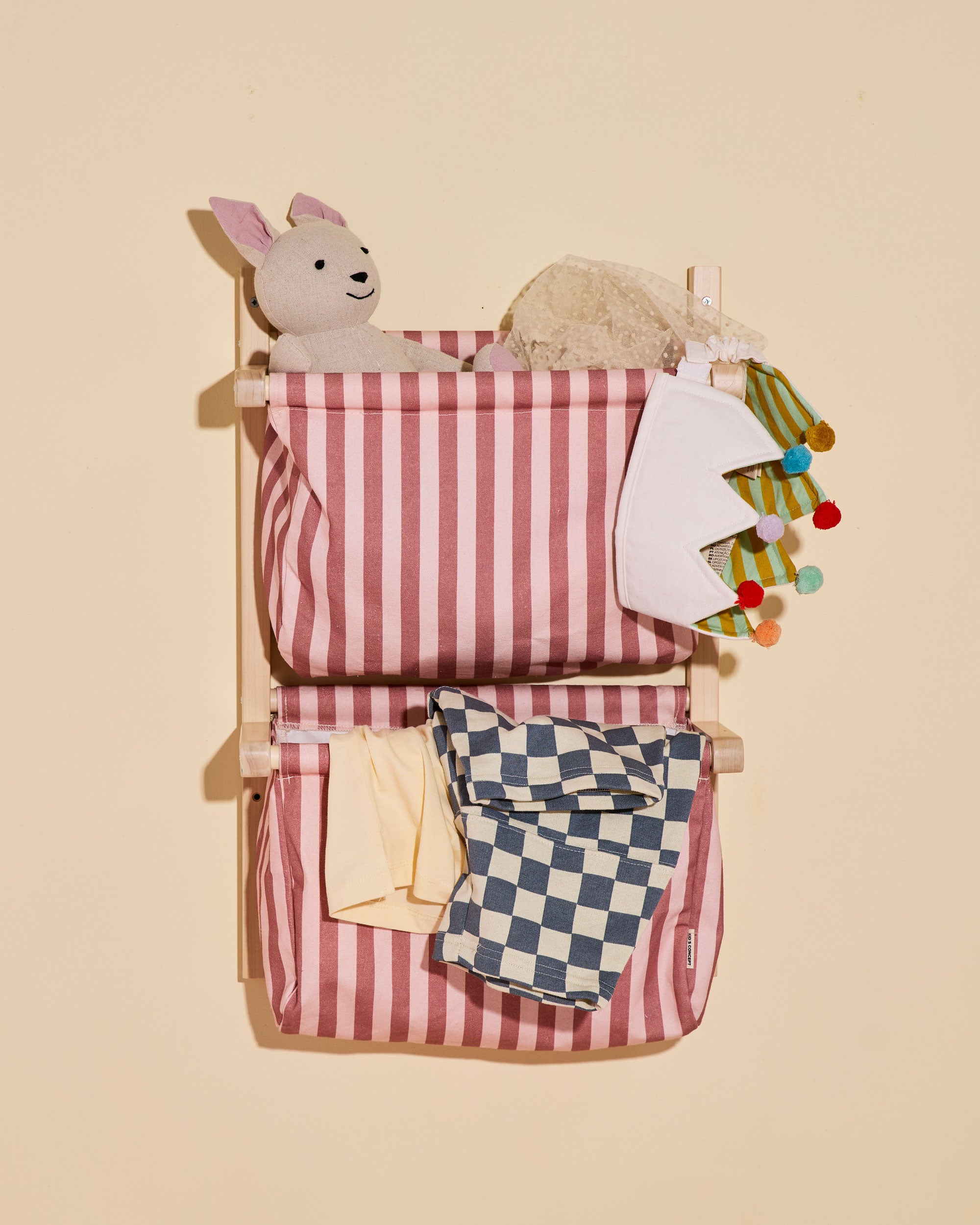 Väggförvaring textil rand brunrosa