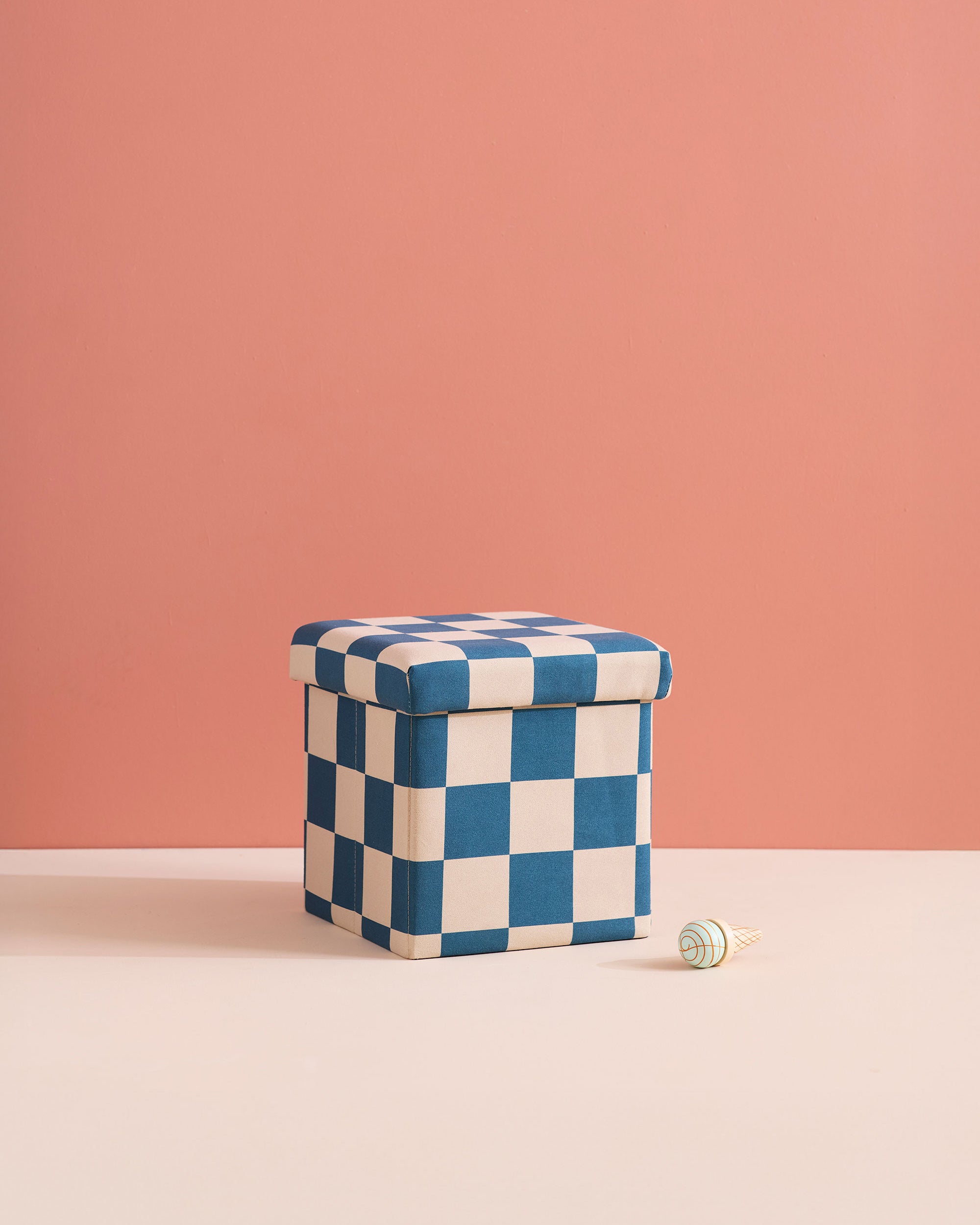 Pouffe with storage check teal 30 cm